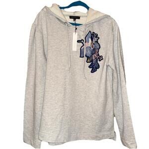 New Anthropologie Sanctuary X Crane Bird Embroidered Hoodie HeatherGrey Women XL